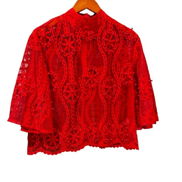 NWT Nancy Red Lace Sheer Blouse – Size Small - Picture 1 of 5